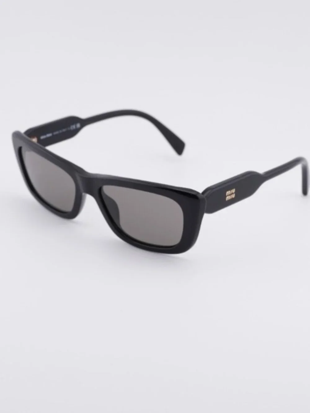 Miu Miu MU B12S 16K80Q Sunglasses Glossy Black Rectangle Frame, Dark Grey Lenses
